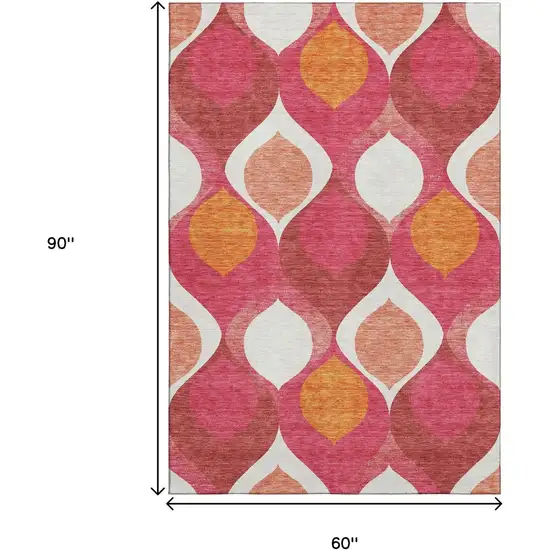 Pink Orange And Ivory Ogee Washable Area Rug With UV Protection Photo 3