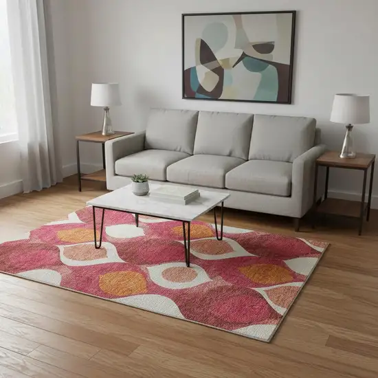 Pink Orange And Ivory Ogee Washable Area Rug With UV Protection Photo 2