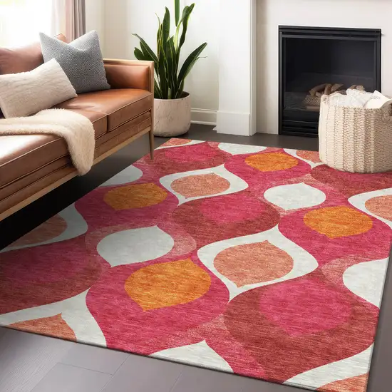 Pink Orange And Ivory Ogee Washable Area Rug With UV Protection Photo 6