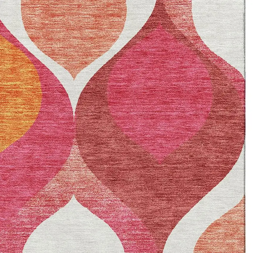 Pink Orange And Ivory Ogee Washable Area Rug With UV Protection Photo 4