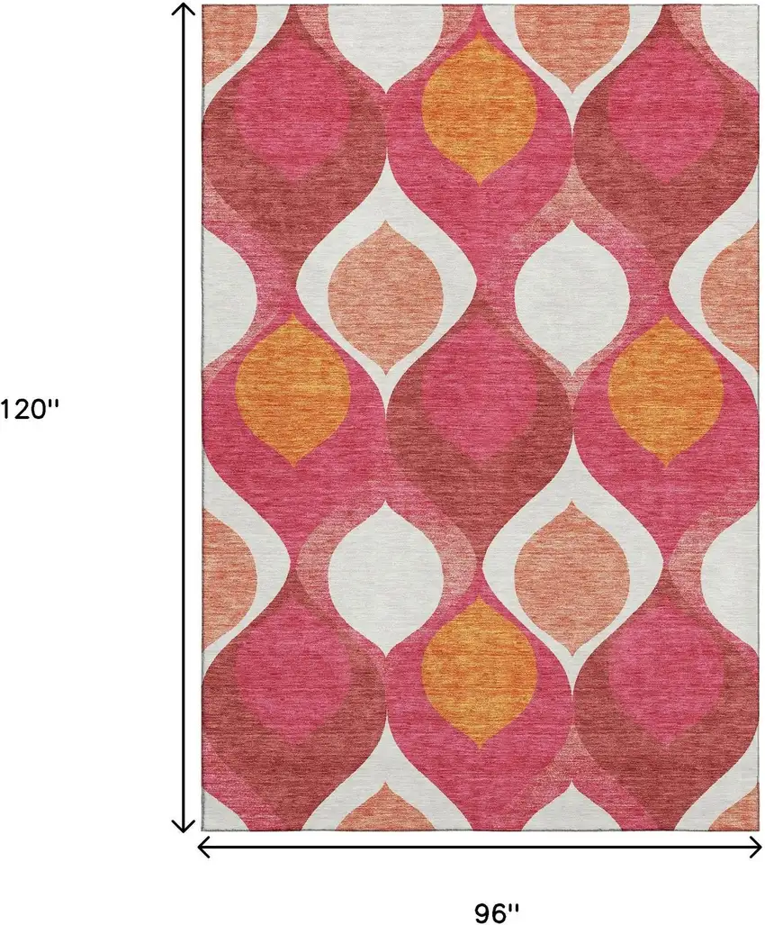 Pink Orange And Ivory Ogee Washable Area Rug With UV Protection Photo 3