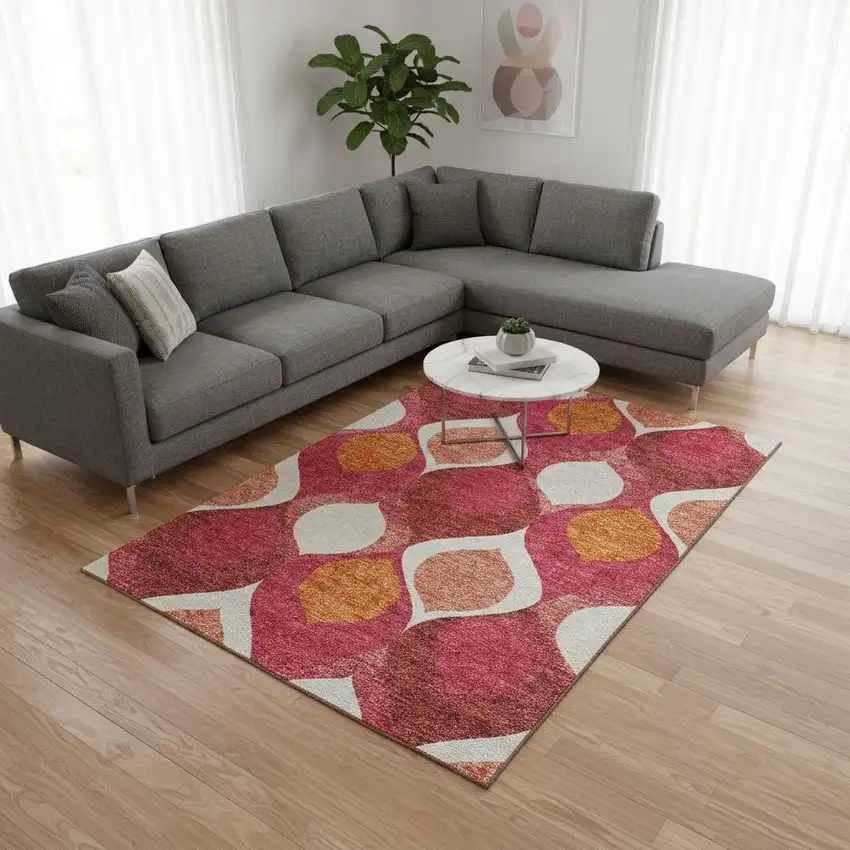 Pink Orange And Ivory Ogee Washable Area Rug With UV Protection Photo 2