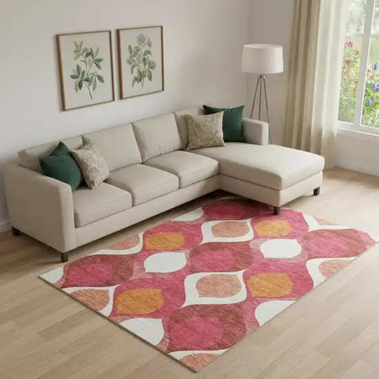 Pink Orange And Ivory Ogee Washable Area Rug With UV Protection Photo 1