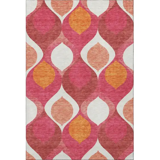Pink Orange And Ivory Ogee Washable Area Rug With UV Protection Photo 4