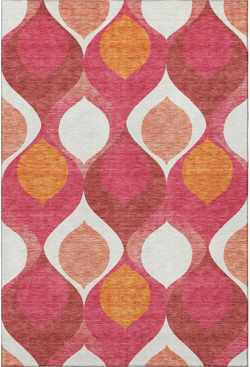Pink Orange And Ivory Ogee Washable Area Rug With UV Protection Photo 4