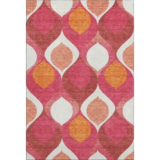 Pink Orange And Ivory Ogee Washable Area Rug With UV Protection Photo 1