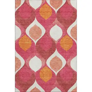 Photo of Pink Orange And Ivory Ogee Washable Area Rug With UV Protection