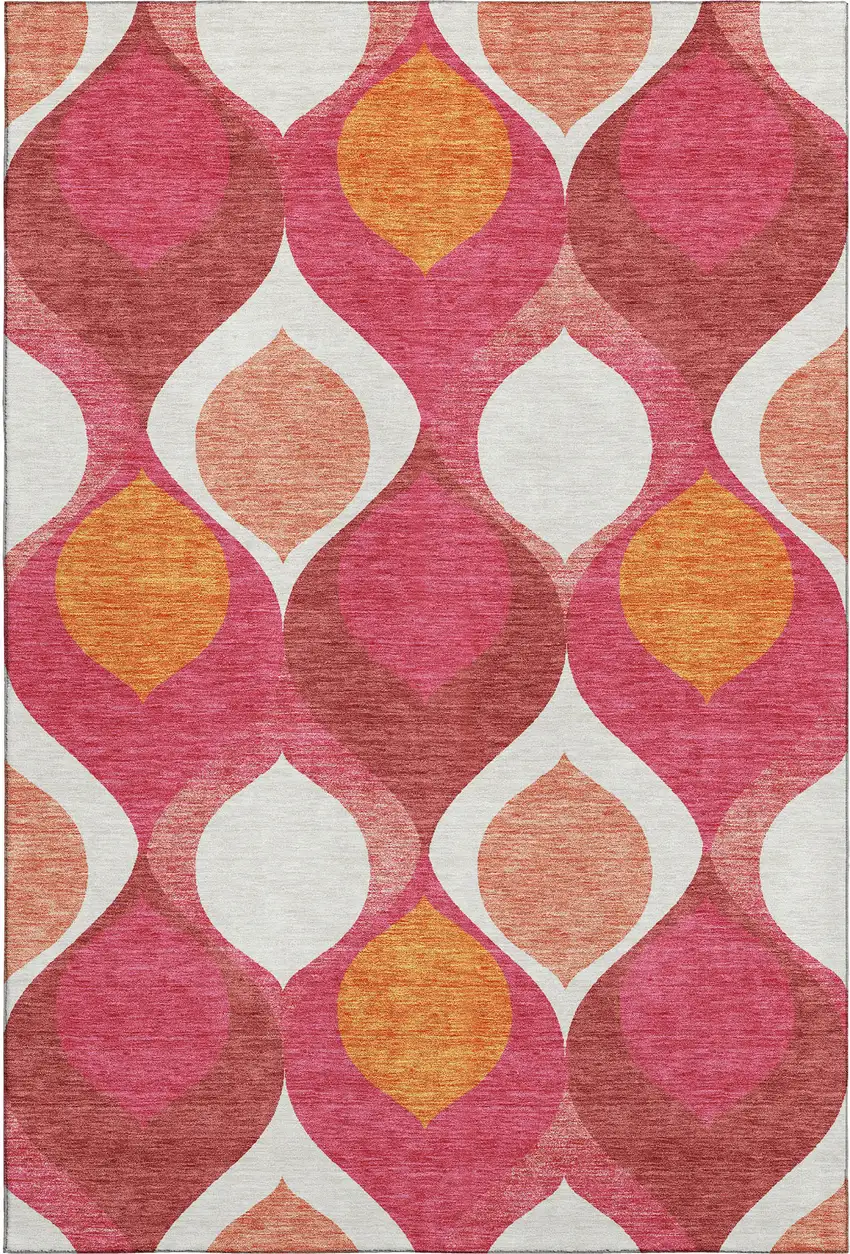 Pink Orange And Ivory Ogee Washable Area Rug With UV Protection Photo 1