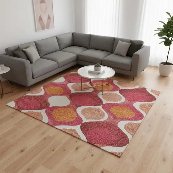 Pink Orange And Ivory Ogee Washable Area Rug With UV Protection Photo 2