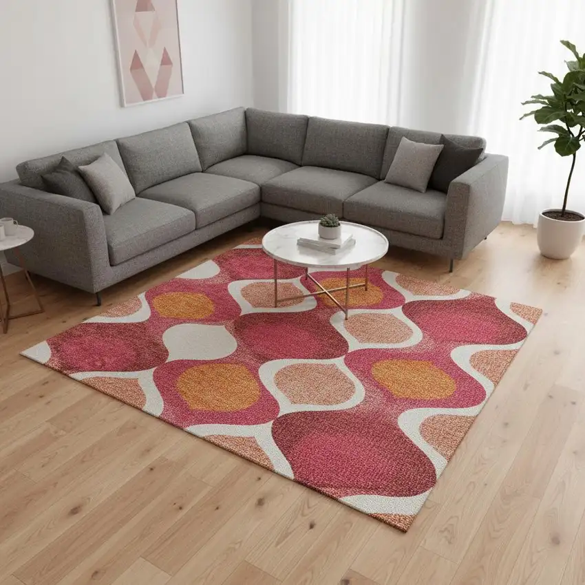 Pink Orange And Ivory Ogee Washable Area Rug With UV Protection Photo 2