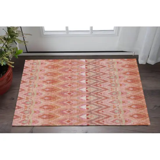 Pink Orange And Mint Green Southwestern Washable Area Rug With UV Protection Photo 2