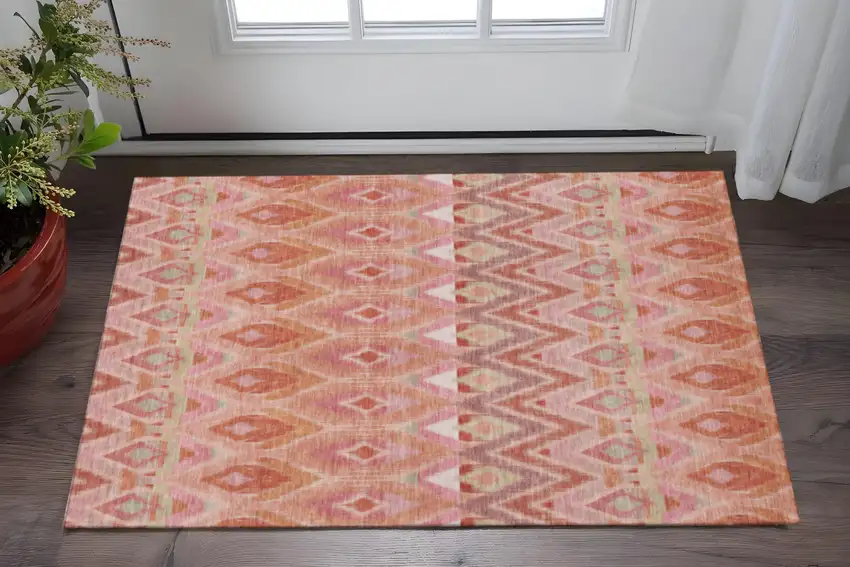 Pink Orange And Mint Green Southwestern Washable Area Rug With UV Protection Photo 2