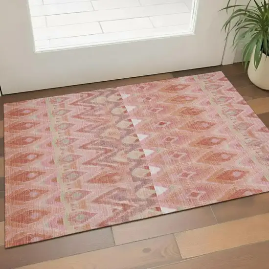 Pink Orange And Mint Green Southwestern Washable Area Rug With UV Protection Photo 2