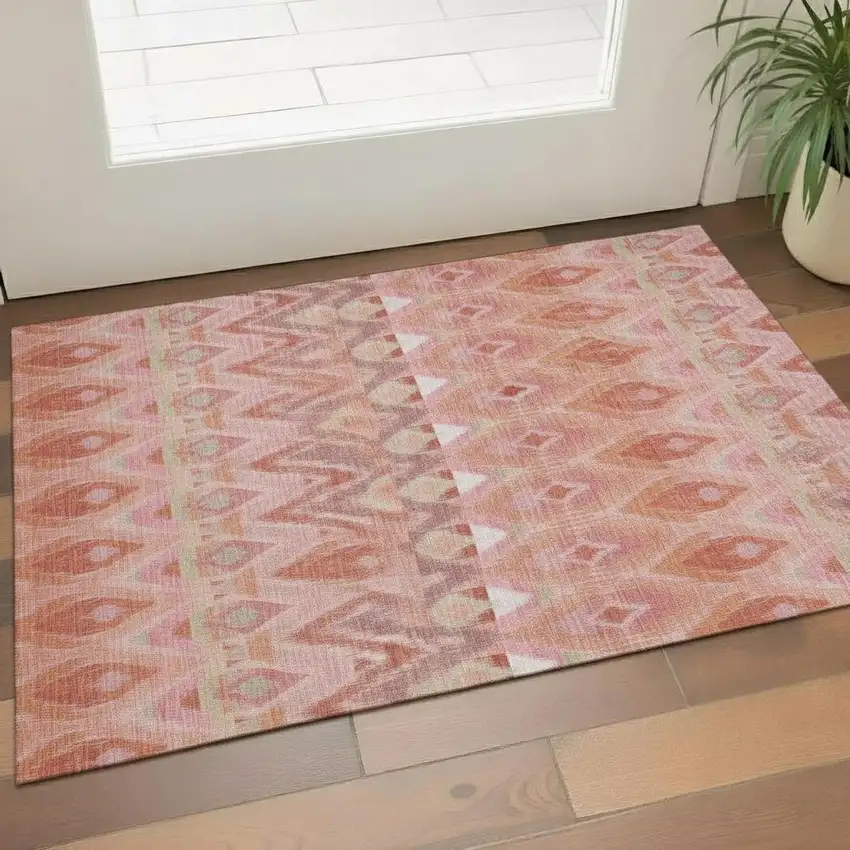 Pink Orange And Mint Green Southwestern Washable Area Rug With UV Protection Photo 2