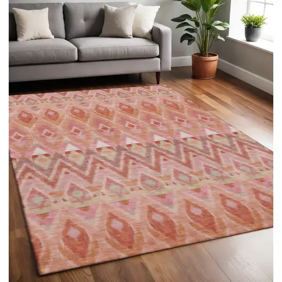 Pink Orange And Mint Green Southwestern Washable Area Rug With UV Protection Photo 2
