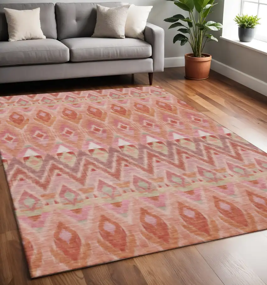 Pink Orange And Mint Green Southwestern Washable Area Rug With UV Protection Photo 2