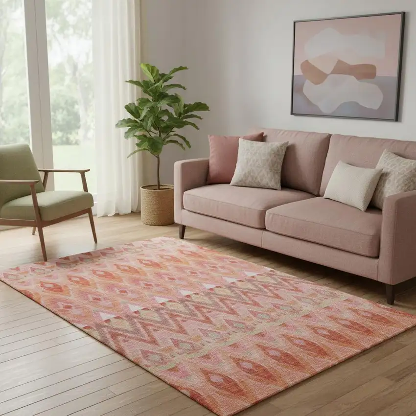 Pink Orange And Mint Green Southwestern Washable Area Rug With UV Protection Photo 1