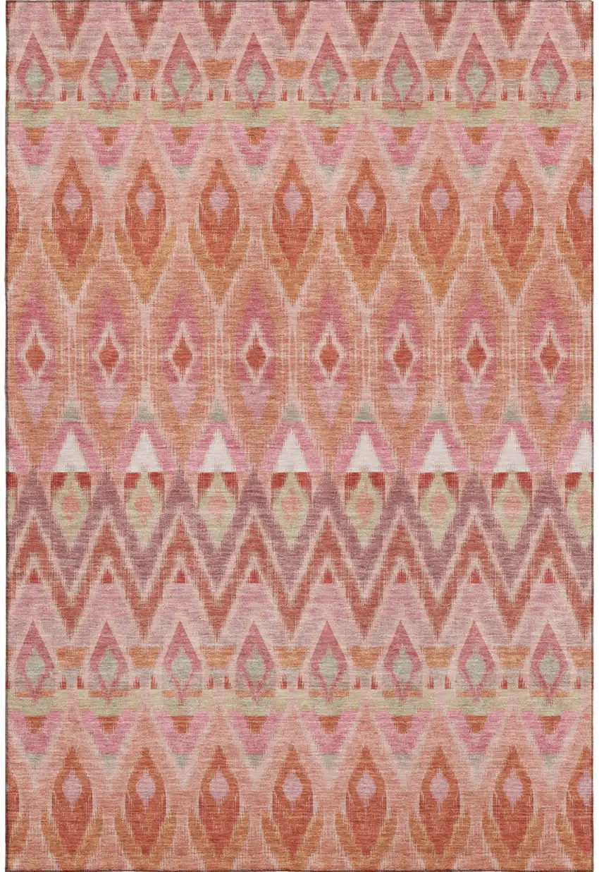 Pink Orange And Mint Green Southwestern Washable Area Rug With UV Protection Photo 1