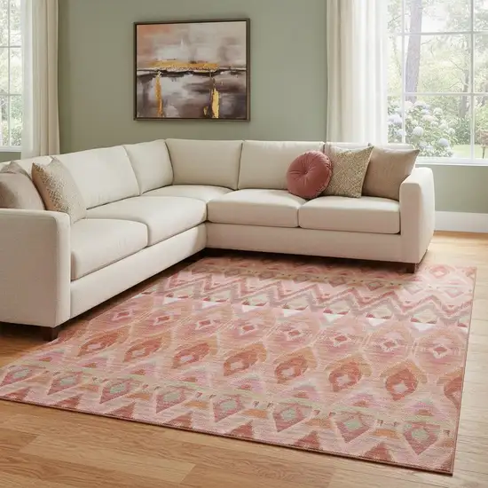 Pink Orange And Mint Green Southwestern Washable Area Rug With UV Protection Photo 1