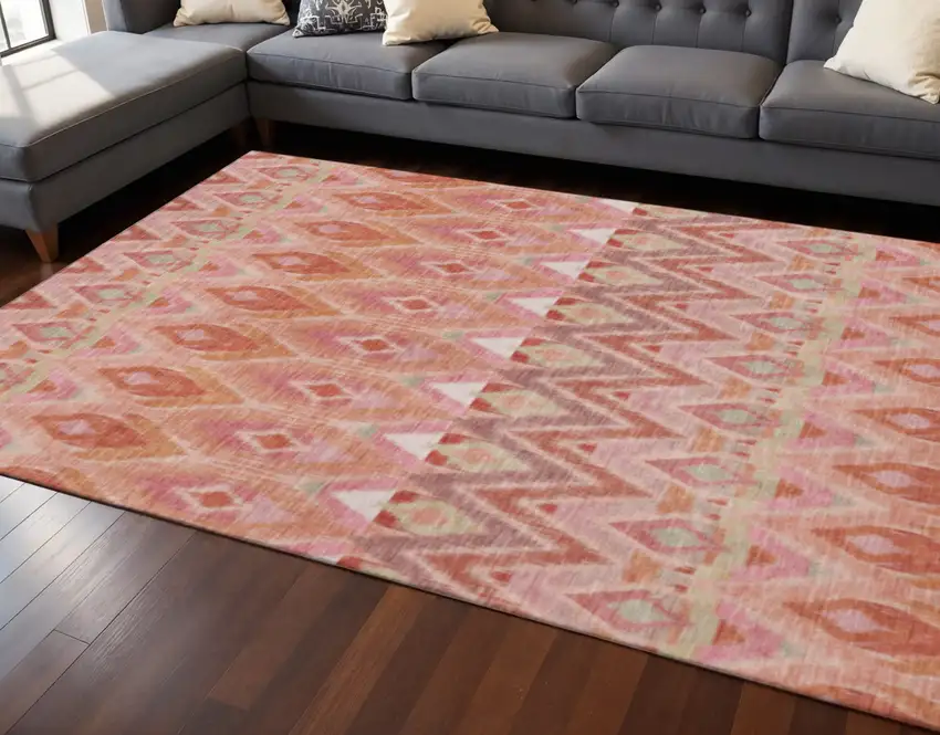 Pink Orange And Mint Green Southwestern Washable Area Rug With UV Protection Photo 2