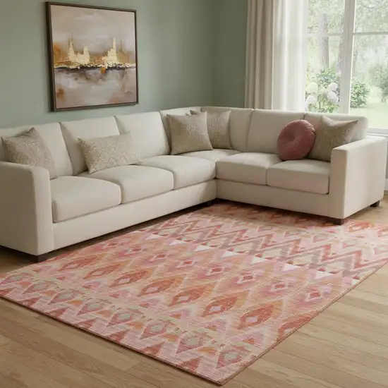 Pink Orange And Mint Green Southwestern Washable Area Rug With UV Protection Photo 1