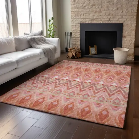 Pink Orange And Mint Green Southwestern Washable Area Rug With UV Protection Photo 5