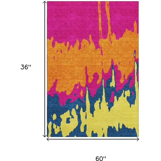 Pink Orange Blue And Lime Green Abstract Washable Area Rug With UV Protection Photo 7