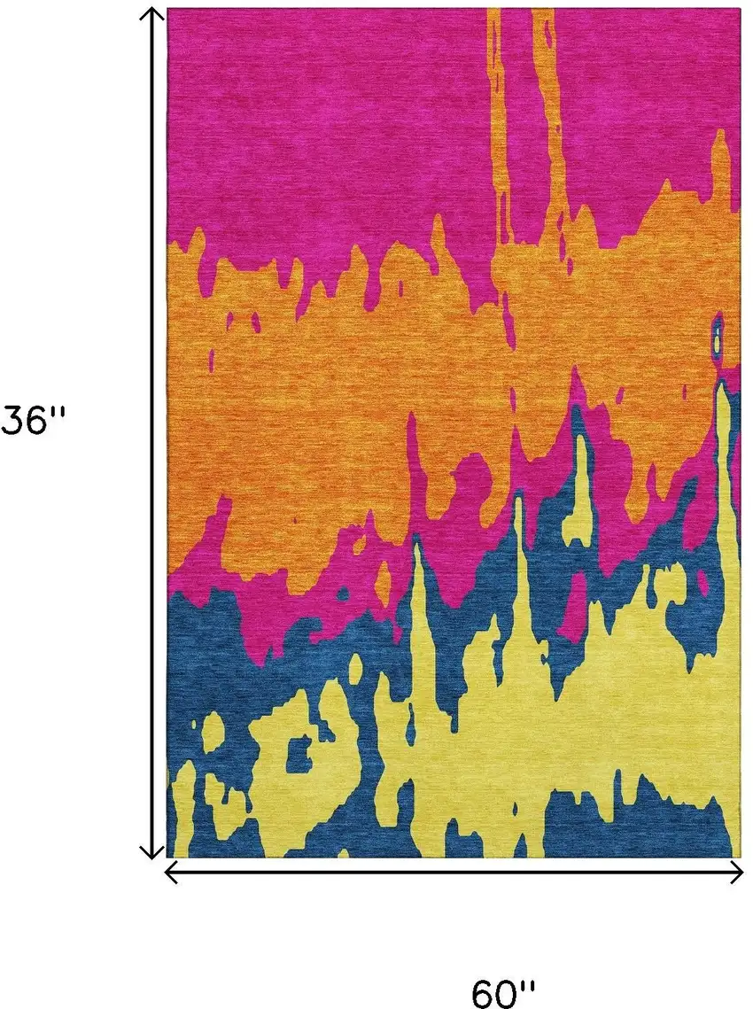 Pink Orange Blue And Lime Green Abstract Washable Area Rug With UV Protection Photo 7