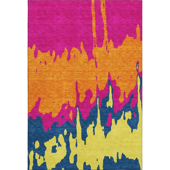 Pink Orange Blue And Lime Green Abstract Washable Area Rug With UV Protection Photo 4