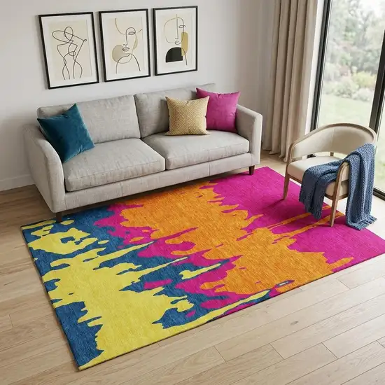 Pink Orange Blue And Lime Green Abstract Washable Area Rug With UV Protection Photo 1
