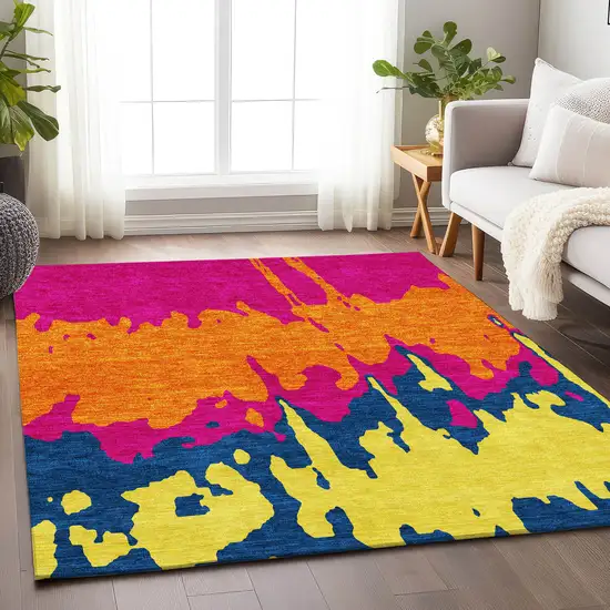 Pink Orange Blue And Lime Green Abstract Washable Area Rug With UV Protection Photo 2