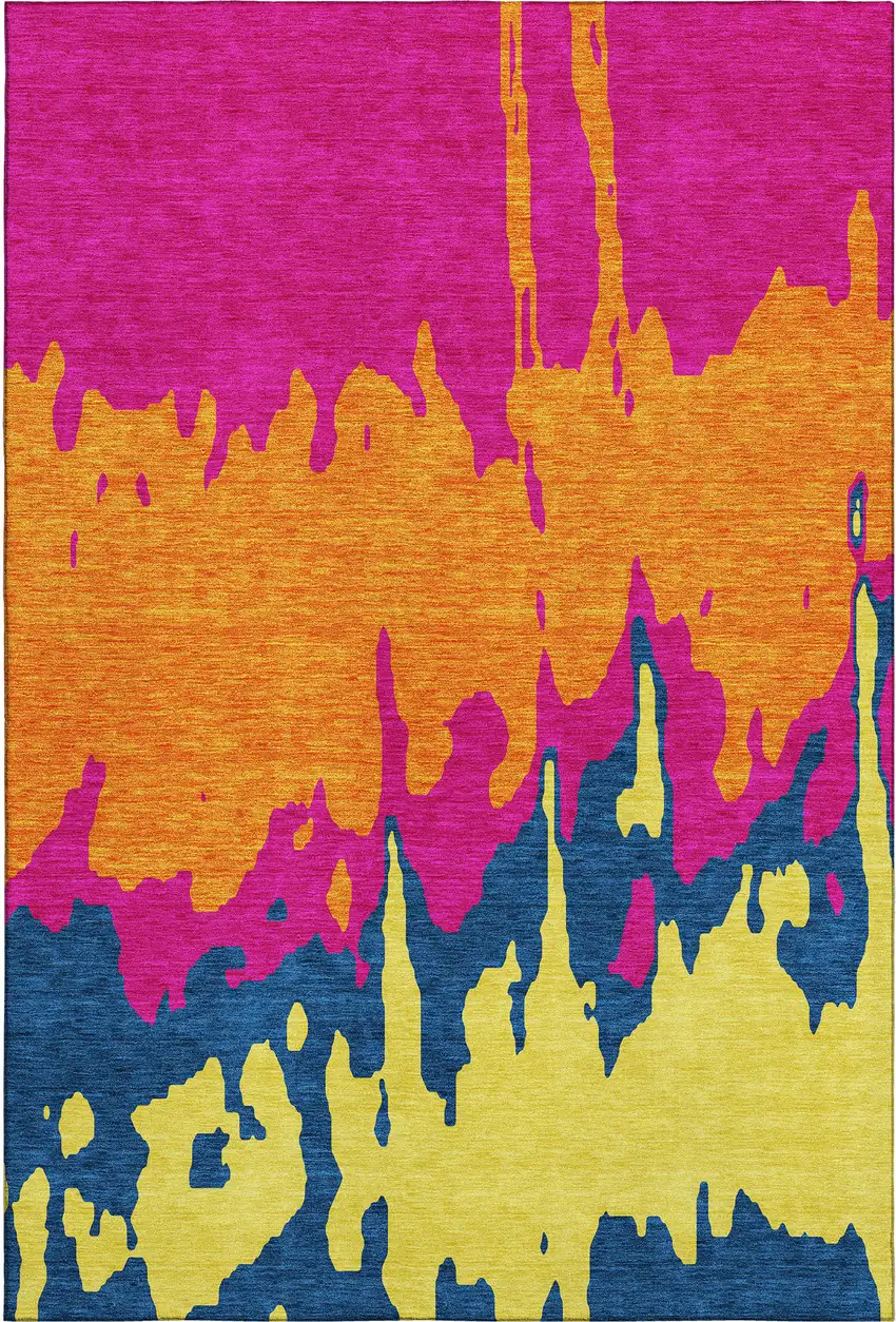Pink Orange Blue And Lime Green Abstract Washable Area Rug With UV Protection Photo 5