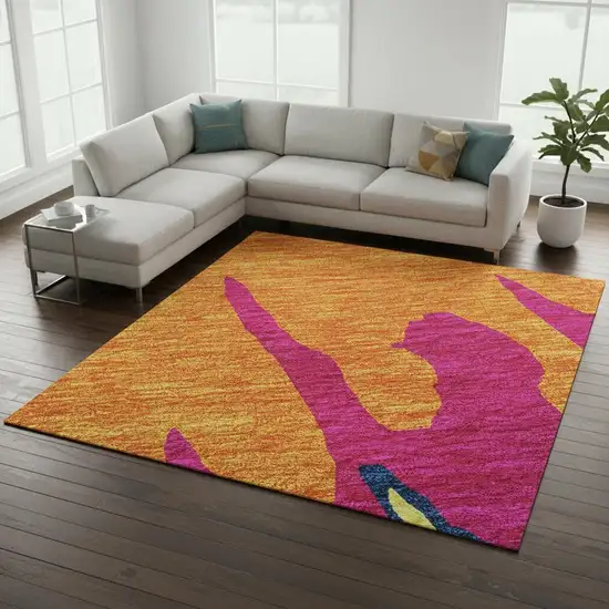 Pink Orange Blue And Lime Green Abstract Washable Area Rug With UV Protection Photo 2