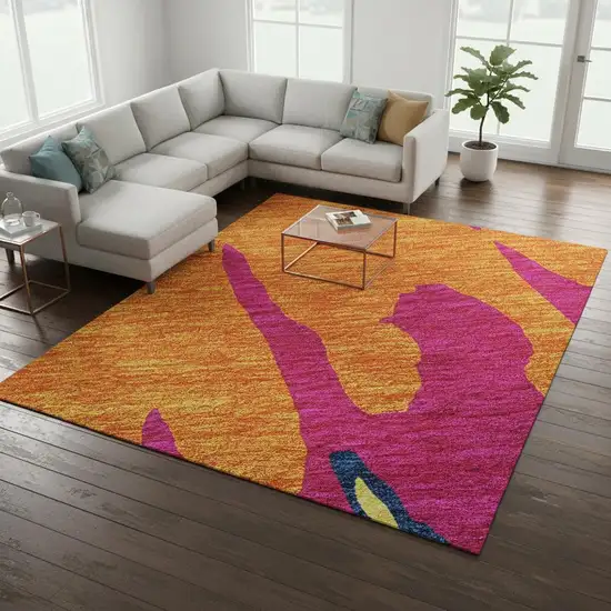 Pink Orange Blue And Lime Green Abstract Washable Area Rug With UV Protection Photo 2
