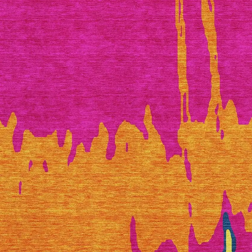 Pink Orange Blue And Lime Green Abstract Washable Area Rug With UV Protection Photo 3