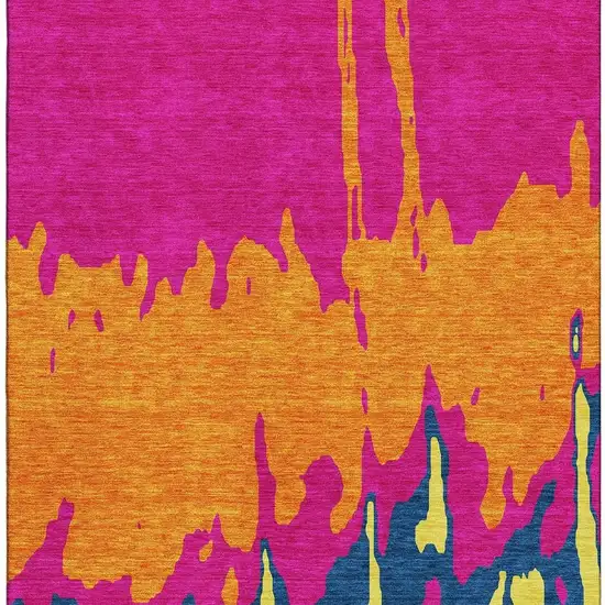 Pink Orange Blue And Lime Green Abstract Washable Area Rug With UV Protection Photo 3