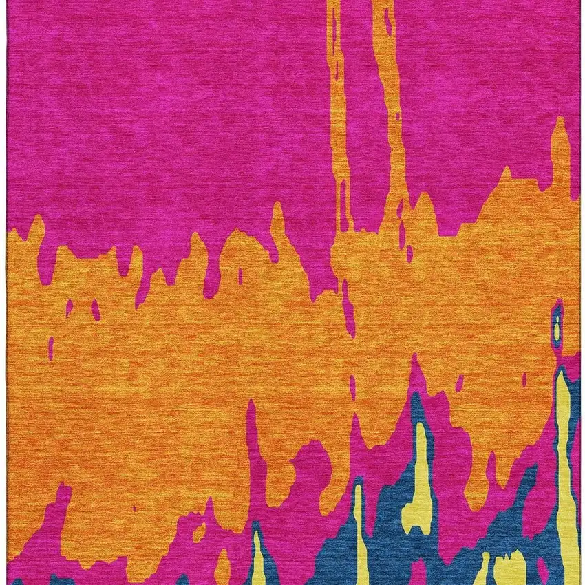 Pink Orange Blue And Lime Green Abstract Washable Area Rug With UV Protection Photo 3