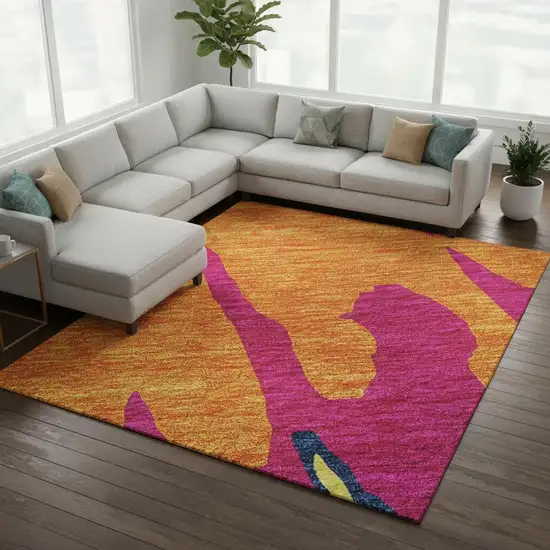Pink Orange Blue And Lime Green Abstract Washable Area Rug With UV Protection Photo 2
