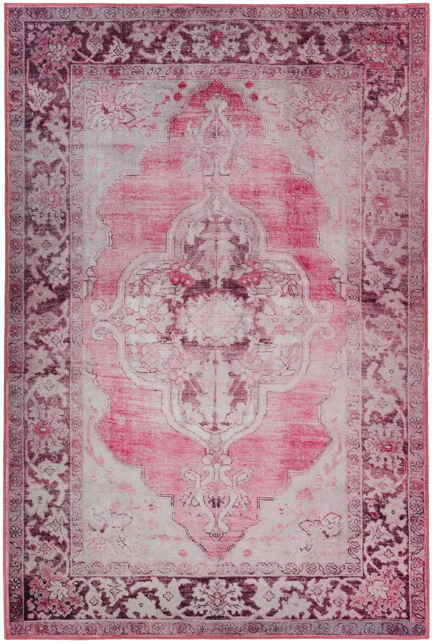 Pink Oriental Distressed Non Skid Area Rug Photo 5