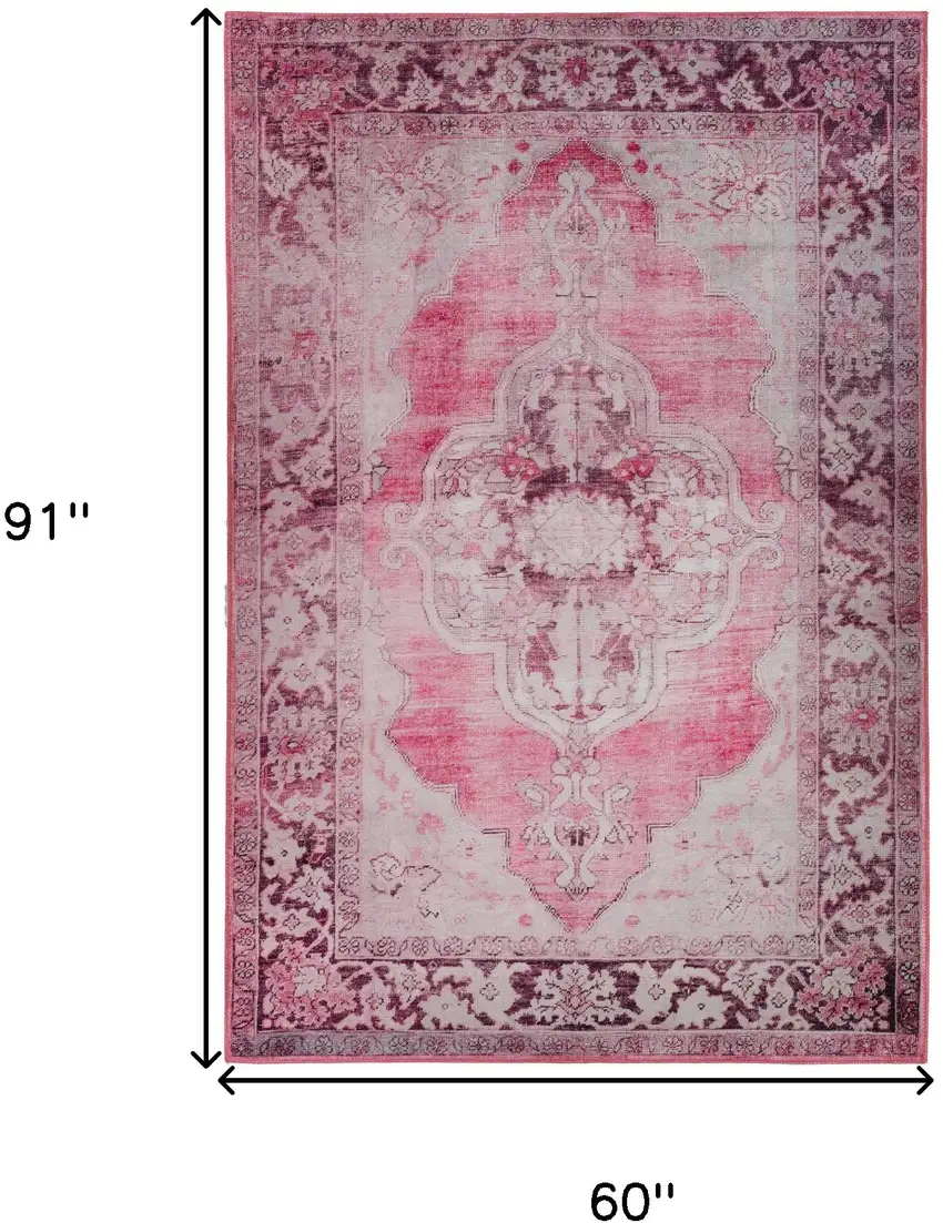 Pink Oriental Distressed Non Skid Area Rug Photo 9