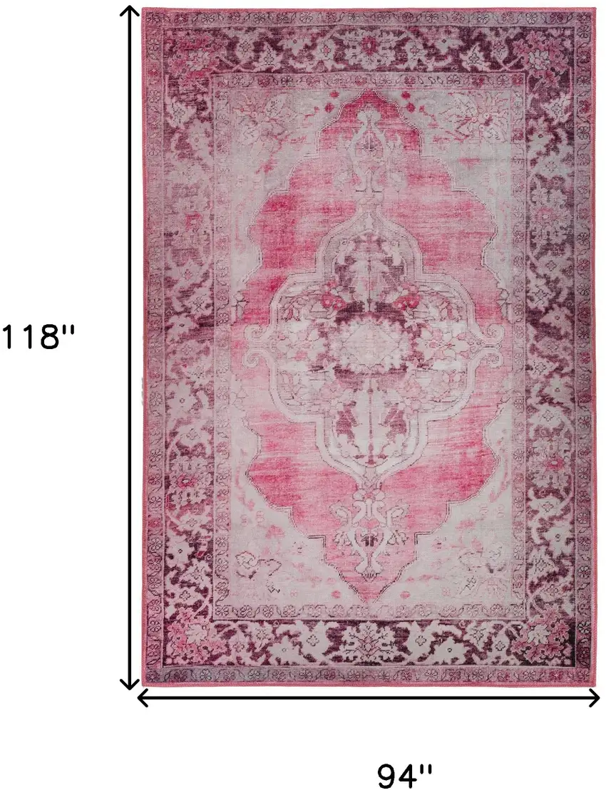 Pink Oriental Distressed Non Skid Area Rug Photo 9
