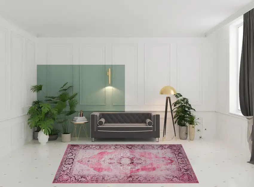Pink Oriental Distressed Non Skid Area Rug Photo 2