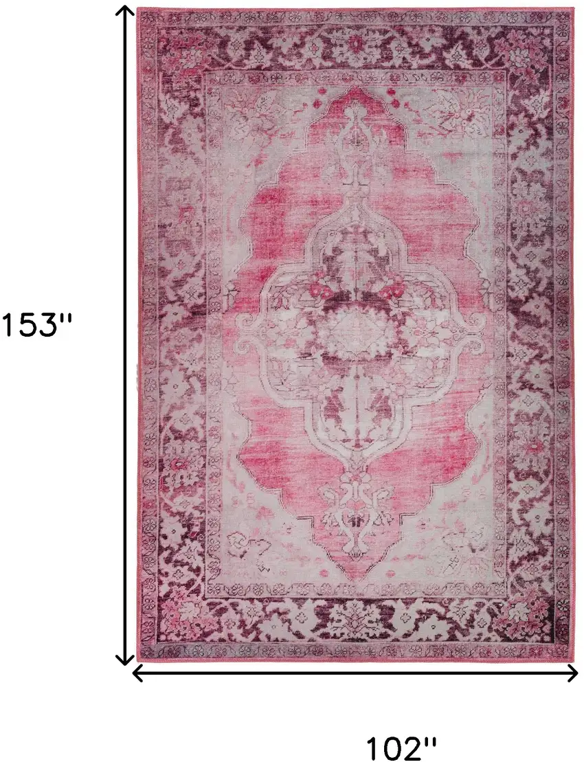 Pink Oriental Distressed Non Skid Area Rug Photo 9