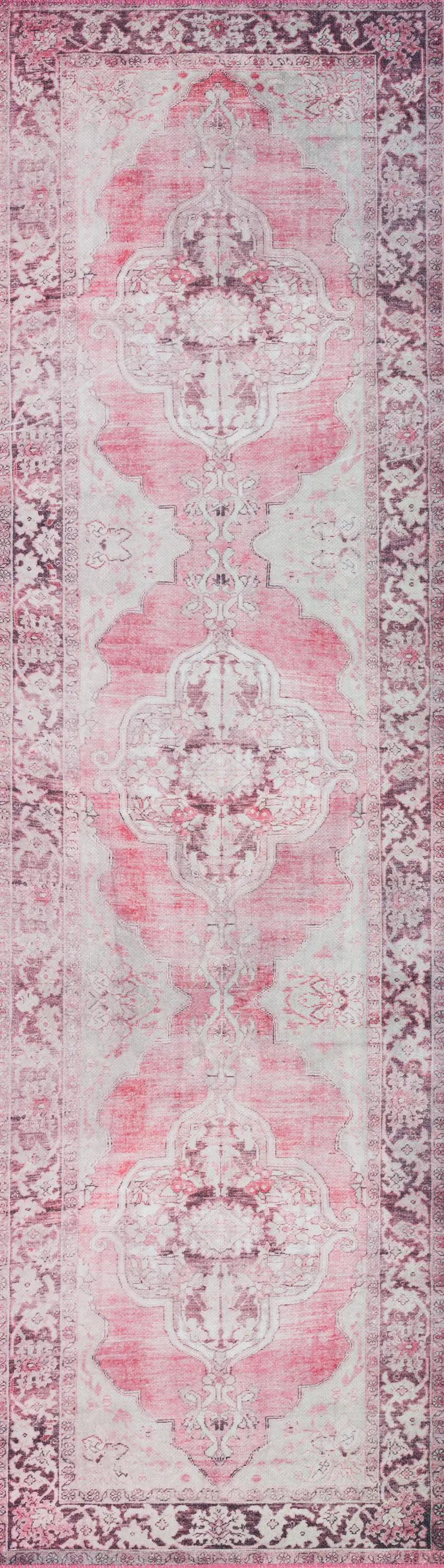 Pink Oriental Distressed Non Skid Runner Rug Photo 1