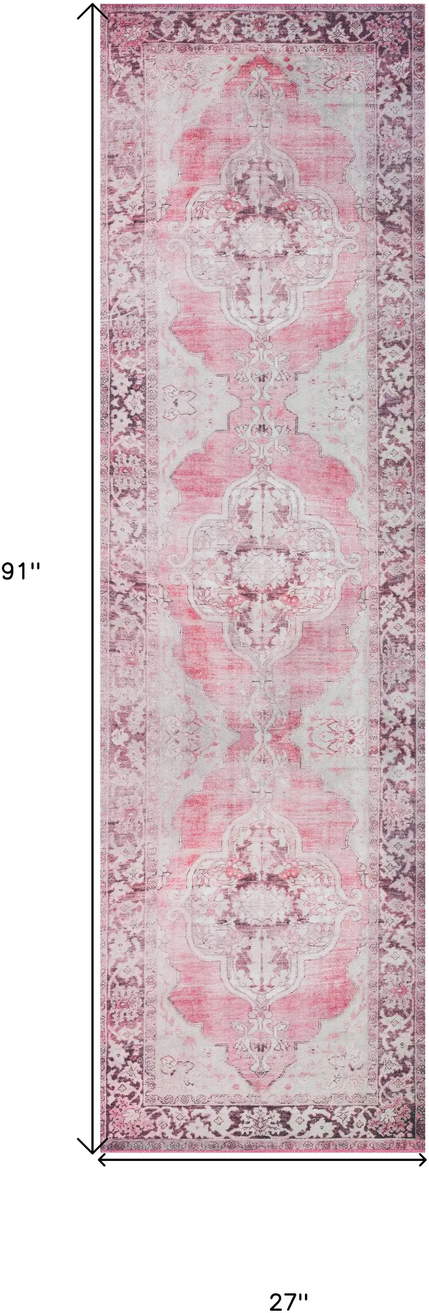 2' X 8' Pink Oriental Distressed Non Skid Runner Rug Photo 9