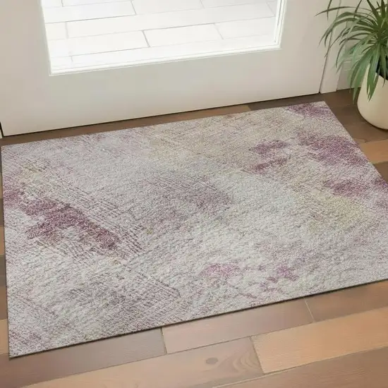 Pink Peach And Ivory Abstract Washable Area Rug With UV Protection Photo 2