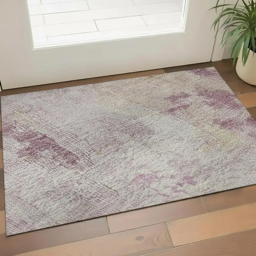 Pink Peach And Ivory Abstract Washable Area Rug With UV Protection Photo 2