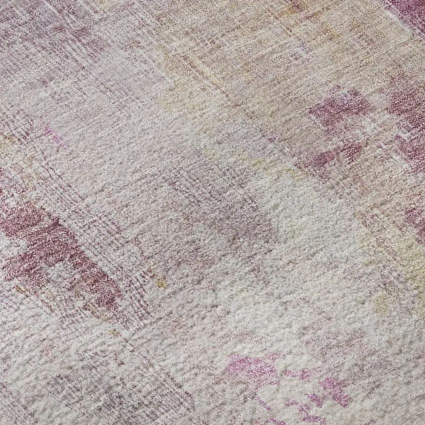 Pink Peach And Ivory Abstract Washable Area Rug With UV Protection Photo 1