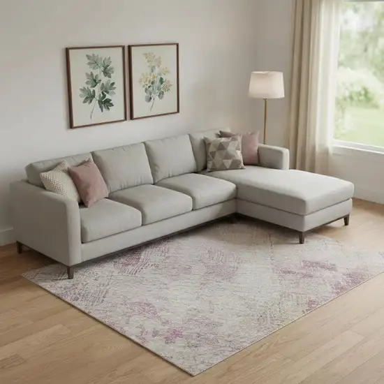 Pink Peach And Ivory Abstract Washable Area Rug With UV Protection Photo 2