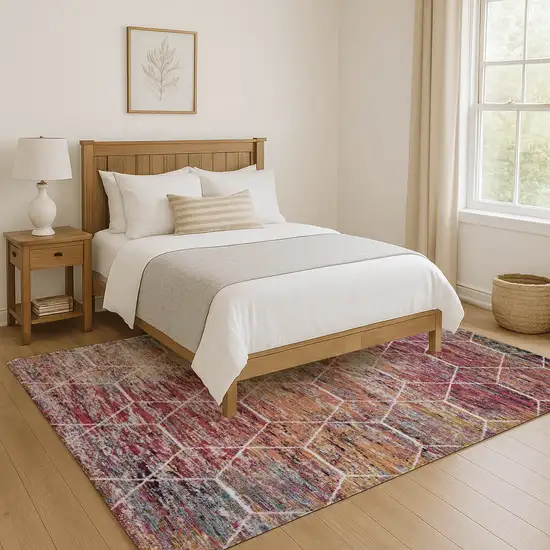 Pink Peach And Ivory Geometric Washable Area Rug With UV Protection Photo 3